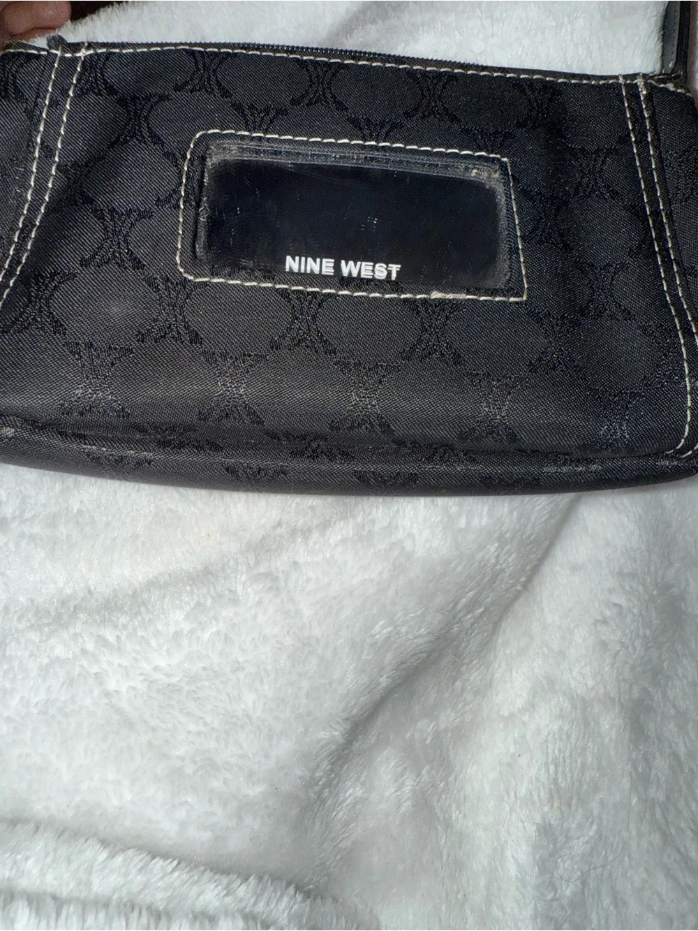 Nine West Black Logo Jacquard Zip Wristlet